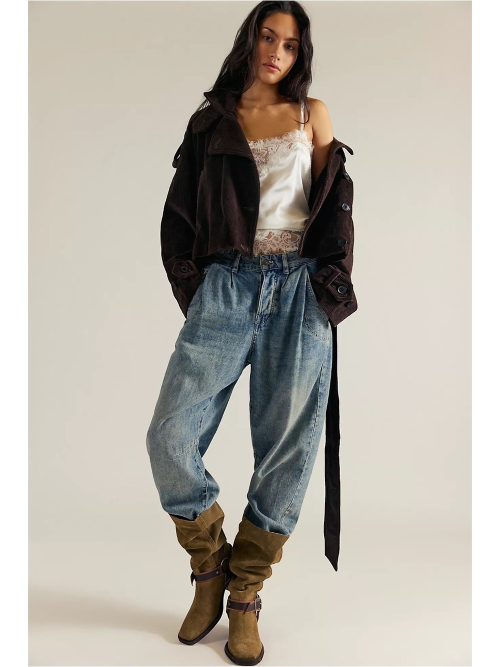 Free People Heartland Retro Low Slung Baggy Denim Jeans in Creekstone Size 32